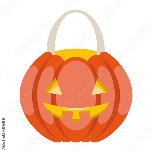 Basket in the form of pumpkin. Halloween attribute in cartoon style