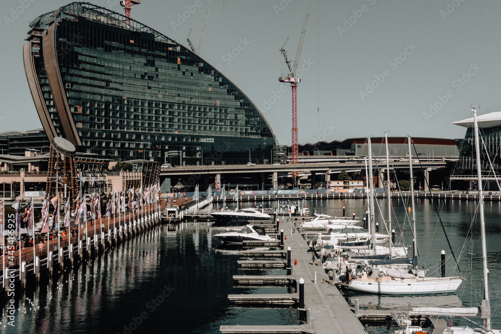 Modern building and harbor at Sydney