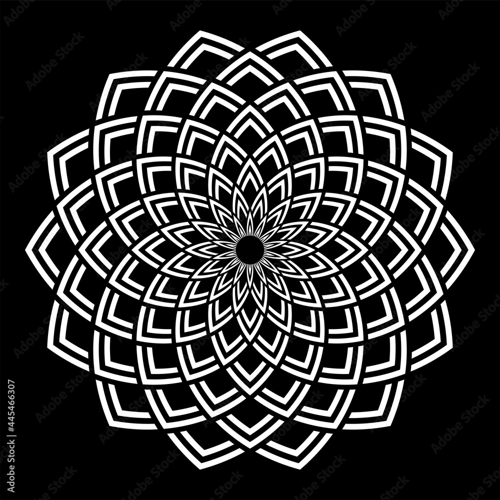 Obraz premium Abstract circle white pattern on black background.