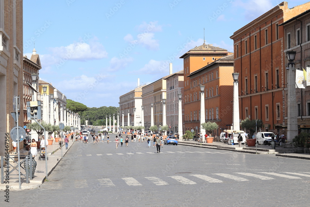 Rome Via della Conciliazione Street View with Crossing, Buildings and People