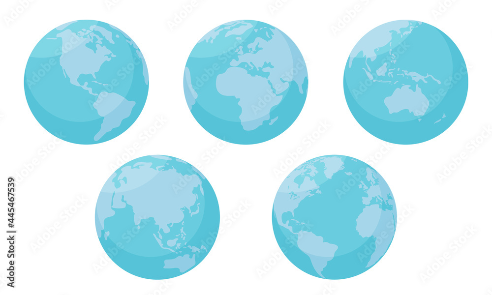 World map in the shape of a globe. Set of globes on a white background. Earth. Flat vector
World map in the shape of a globe. Set of globes on a white background. Earth. Flat vector