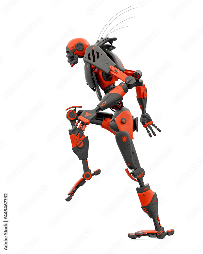 skeleton robot is marching white background side view skeleton robot is marching white background side view
