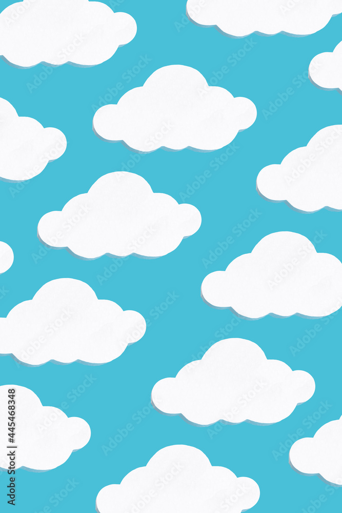 White clouds pattern on a blue sky backgruond. Minimal trendy concept.
