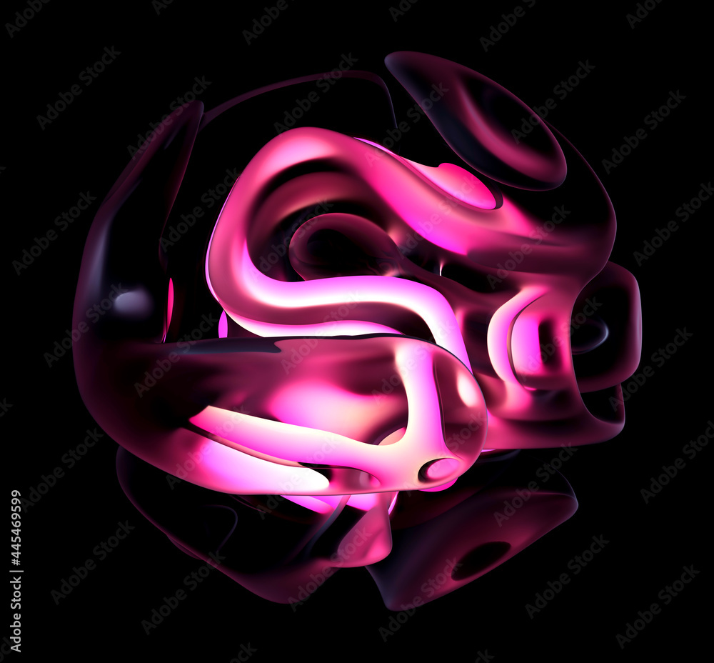 3d render of abstract art of surreal 3d ball or sphere in curve wavy ...