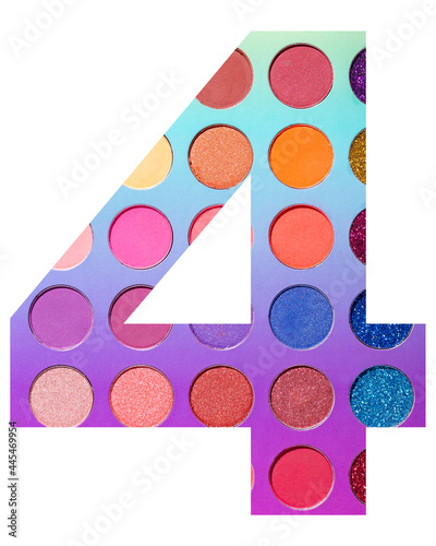 Digit 4 with colorful circles background, isolated on white