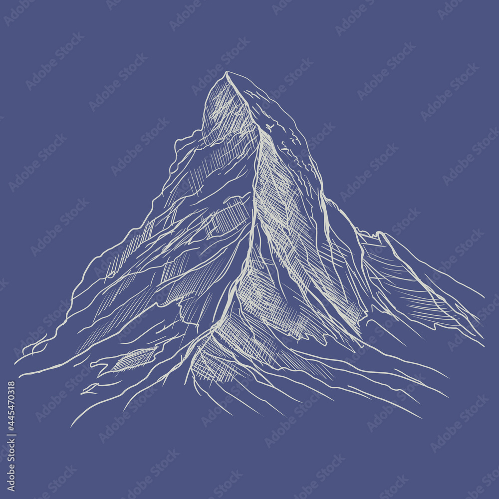 Alpy Rysunek ręcznie rysowany. Widok na górę Matterhorn