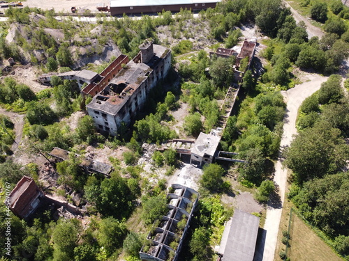 Ruins of a lime plant in the city of Volosovo Leningrad Region aerial photo