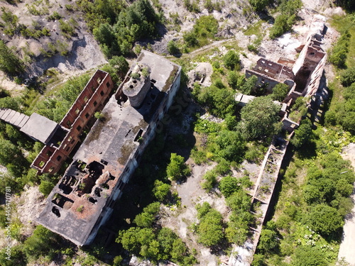 Ruins of a lime plant in the city of Volosovo Leningrad Region aerial photo photo