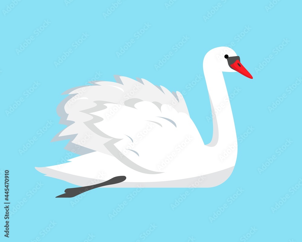 White swan in water. Swan bird icon isolated on blue White swan in water. Swan bird icon isolated on blue