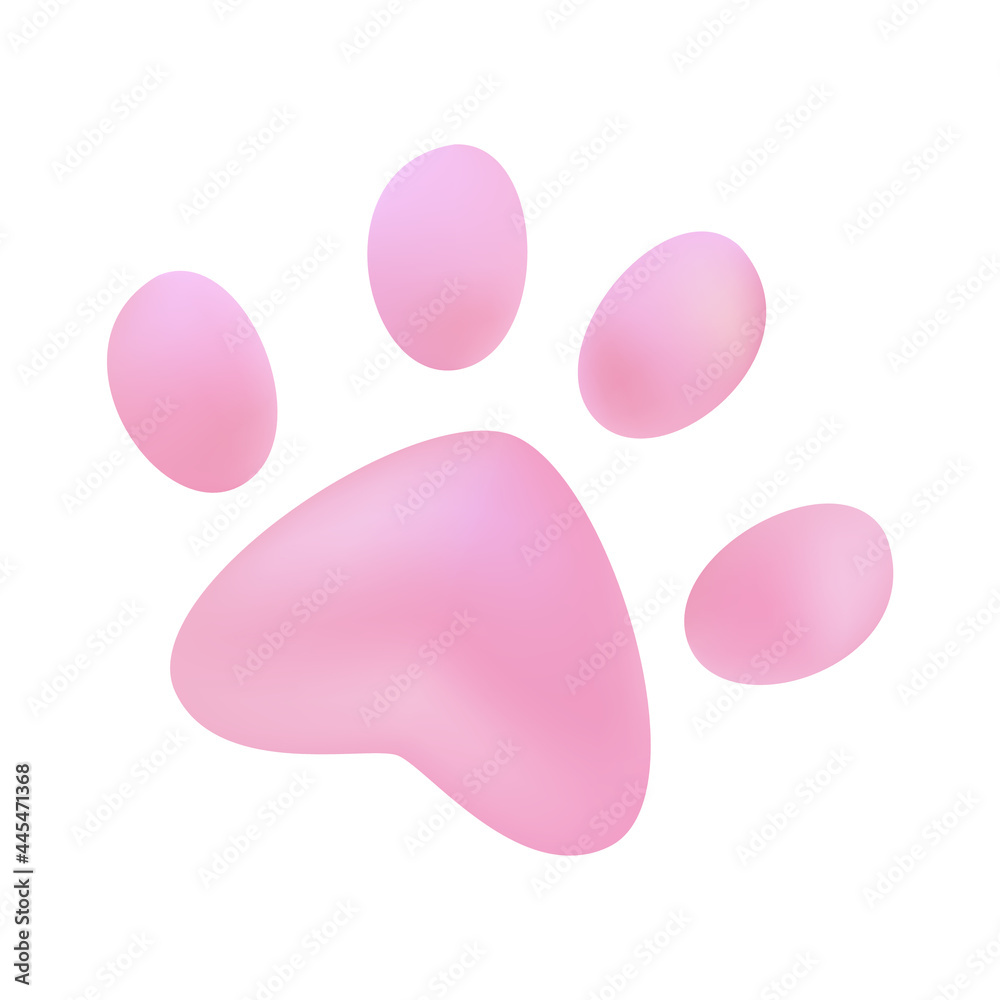 Pink paw isolated on white background. Animal footprint. Funny shape