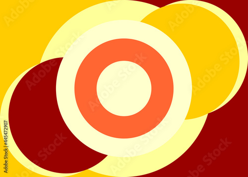 Pop art style poster background with circle shapes and a mixture of bright yellow, orange, and solid red bricks.
