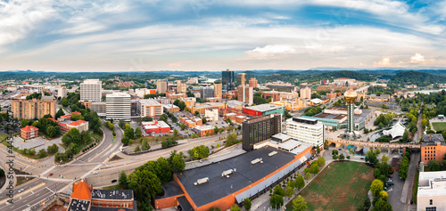 Photos Aerial panorama of Knoxville, Tennessee skyline on a late sunny afternoon, viewed from above Worlds Fair Park