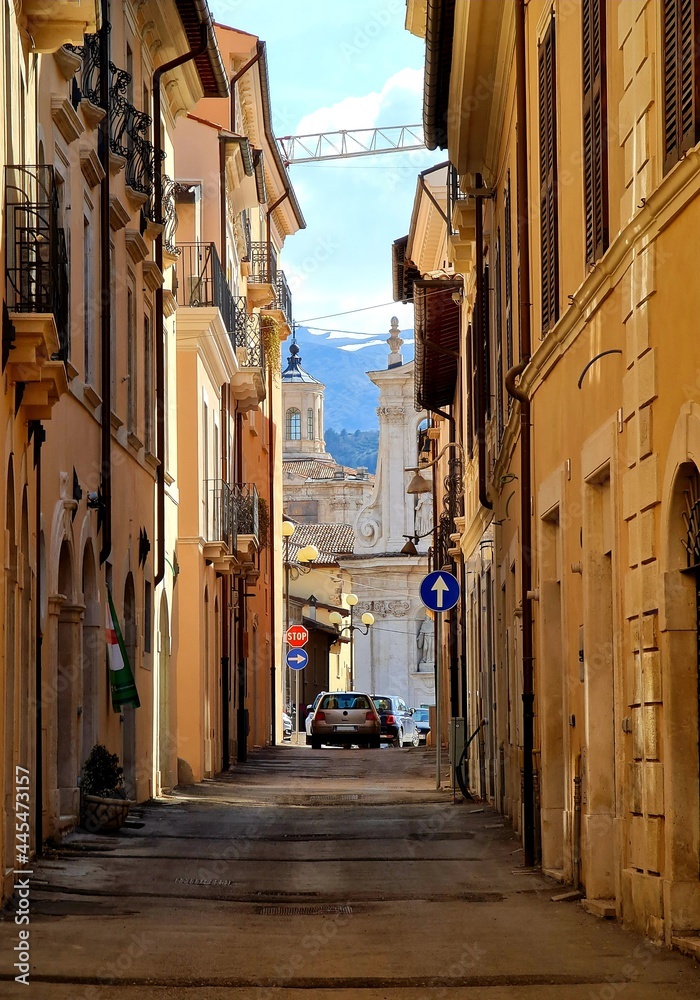 Medieval Street Conducing to Piazza Duomo at L'Aquila, Abruzzo, Italy