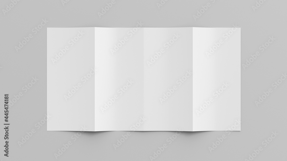 Vertical double gate fold brochure. Four panels, eight pages blank leaflet. Mock up on white background for presentation design. Back side. Vertical double gate fold brochure. Four panels, eight pages blank leaflet. Mock up on white background for presentation design. Back side.
