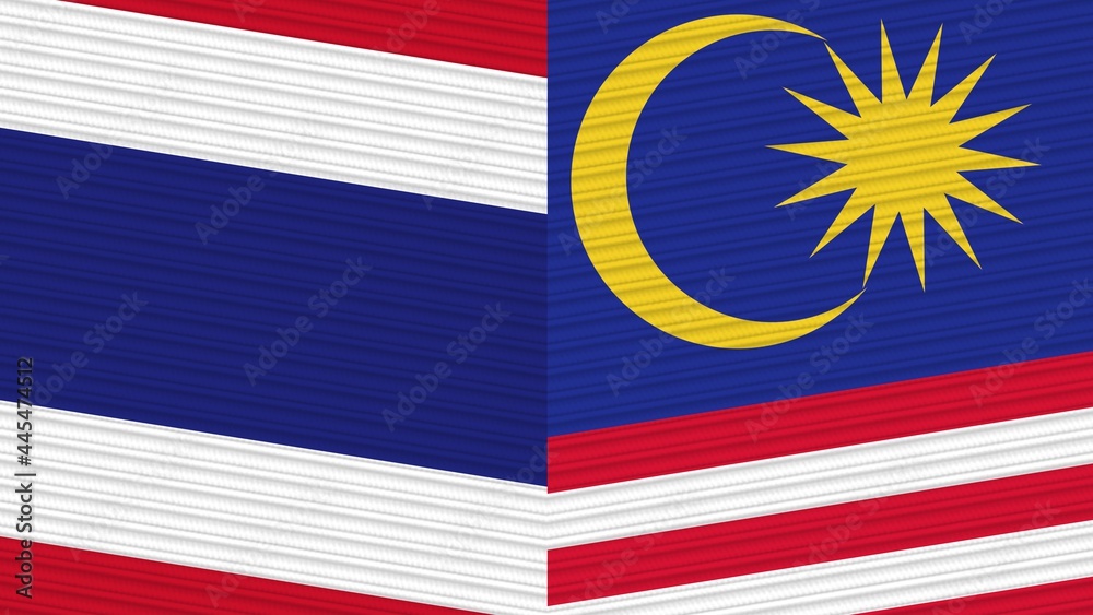 Obraz premium Malaysia and Thailand Two Half Flags Together Fabric Texture Illustration
