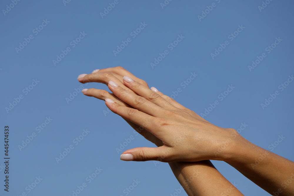 hands on sky. Sensual woman hand. Sky. Finger. hands on sky. Sensual woman hand. Sky. Finger.