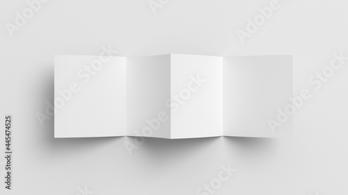 Square zigzag or accordion fold brochure. Four panels, eight pages blank leaflet. Mock up on white background for presentation design. Front side.
