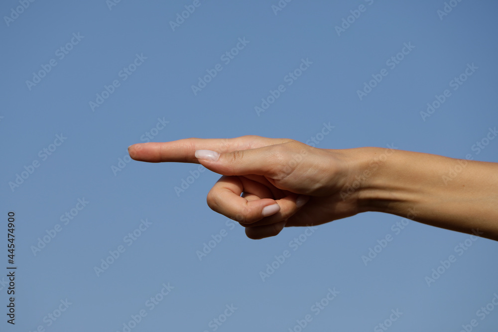 hand on the sky. Finger. Woman hand. hand on the sky. Finger. Woman hand.