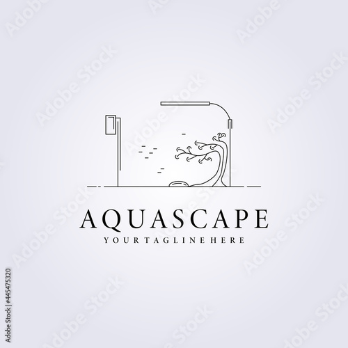 Aquascape aquarium bonsai plant logo icon symbol label background template sign vector illustration design line art