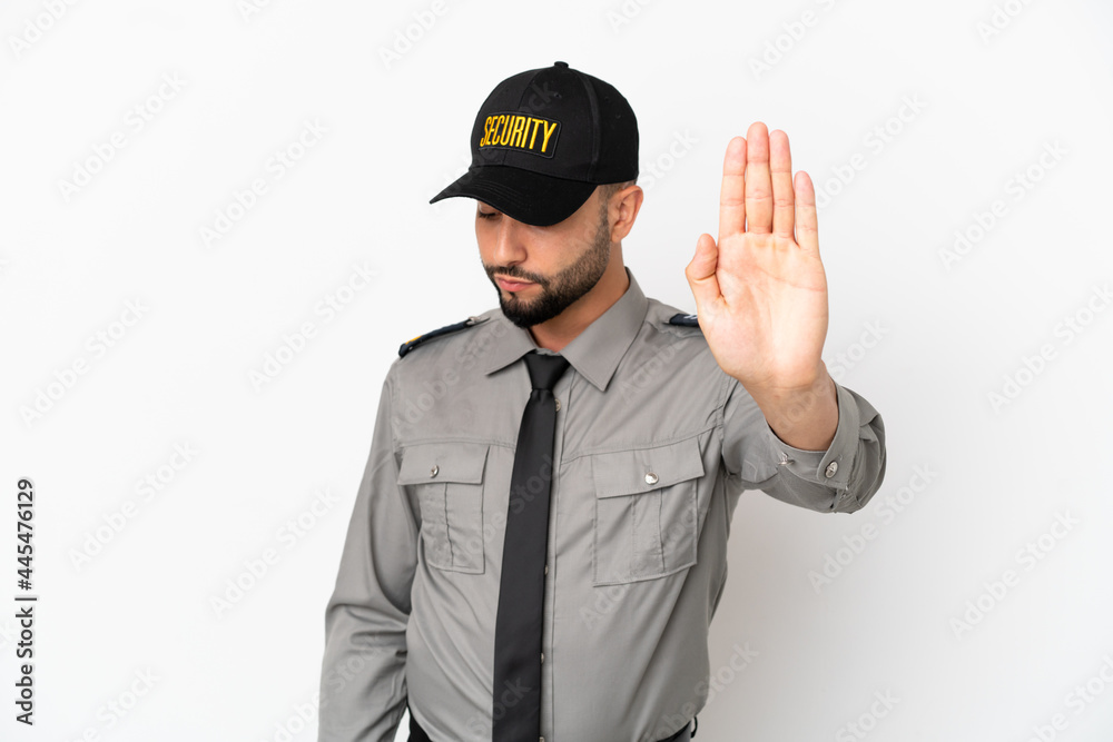 Young arab man isolated on white background making stop gesture and disappointed Young arab man isolated on white background making stop gesture and disappointed