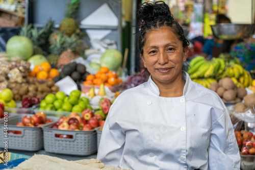 latin woman in market. Guatemalan woman in market