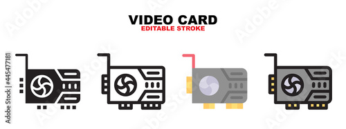 Video card icon with cryptocurrency collection, Icons are designed in full color, outline, flat, glyphs and lines, Perfectly editable strokes and pixels, Can use for web, mobile, ui and more.