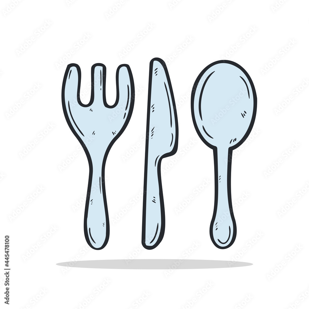Hand drawn Fork, spoon and knife icon Design Template. vector sketch doodle illustration. Outline color style.Perfect for food concepts, icons or web design, street restaurants menu Hand drawn Fork, spoon and knife icon Design Template. vector sketch doodle illustration. Outline color style.Perfect for food concepts, icons or web design, street restaurants menu