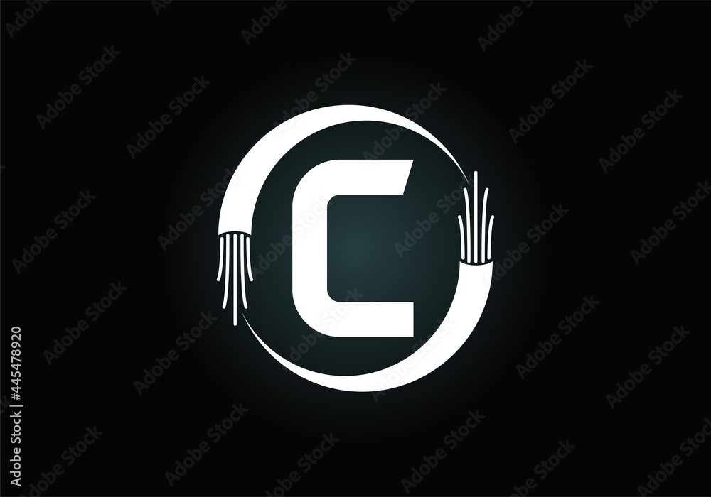 Initial C monogram letter alphabet with electric wire, optical fiber cable. Font emblem. Modern vector logo design for technology labels, electric business, and company identity. Initial C monogram letter alphabet with electric wire, optical fiber cable. Font emblem. Modern vector logo design for technology labels, electric business, and company identity.