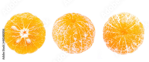 set of Tangerines without a peel isolated on white