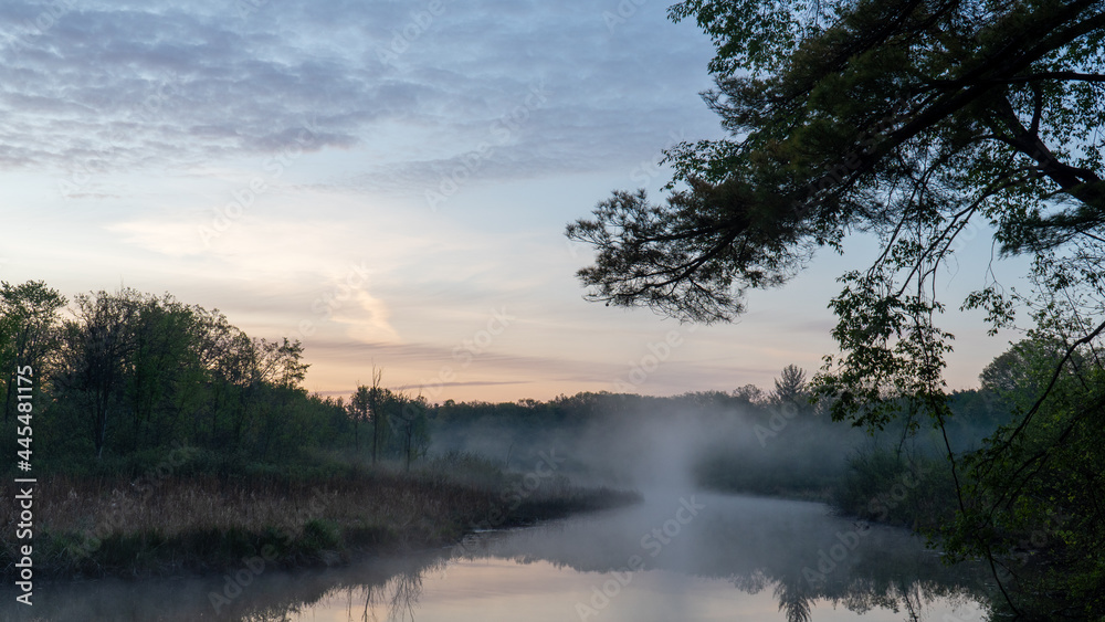 Fototapeta premium Huron River at Dawn, Spring, Proud Lake Recreation Area, Michigan