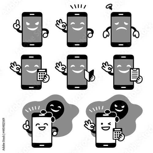 スマホのキャラクターの詐欺や犯罪に関する表情セット