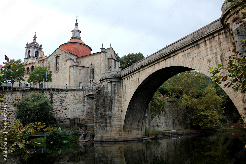 Saint Goncalo Bridge and medieval church at the historic center of Amarante, northern Portugal