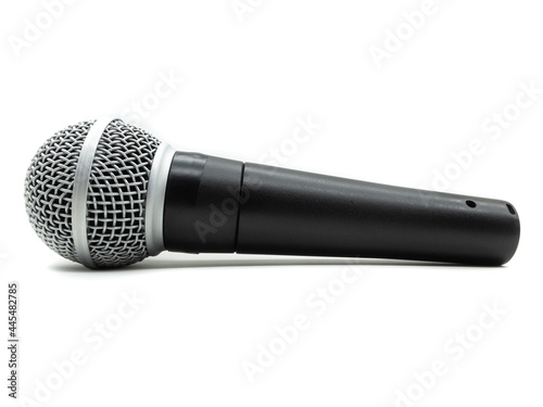 black classic microphone on white background, microphone concept