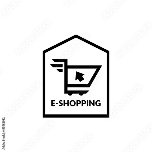 shopping at home. easy shop. e shopping. Shopping cart with arrow icon inside home icon with speed line. Online business.