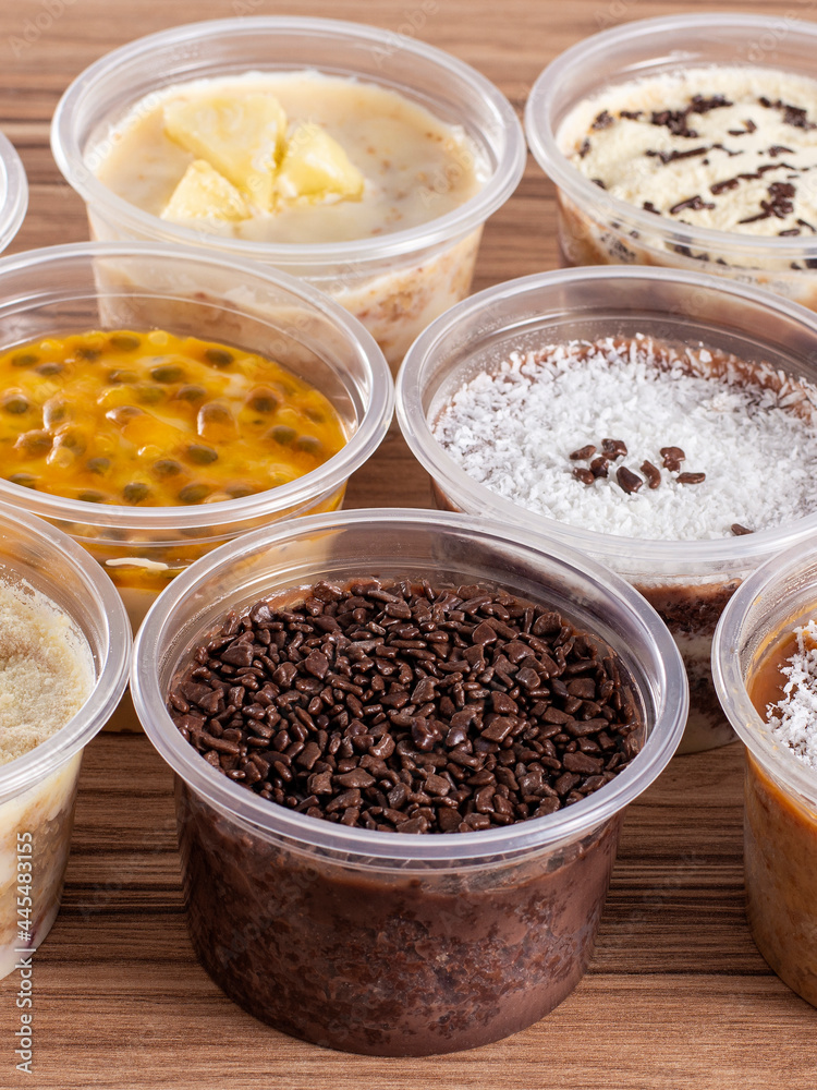 cakes in pot of various flavors on wooden background cakes in pot of various flavors on wooden background