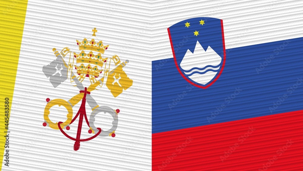 Slovenia and Vatican Two Half Flags Together Fabric Texture Illustration