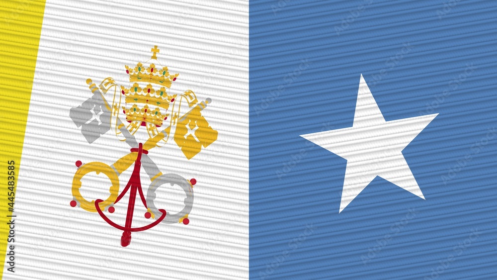 Somalia and Vatican Two Half Flags Together Fabric Texture Illustration