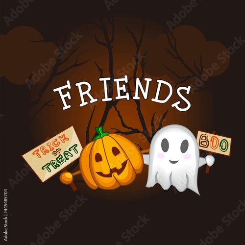 Halloween vector illustration. Pumpkin and ghosts. Template for posters, cards, textiles and other uses. © Светлана Сидоренко
