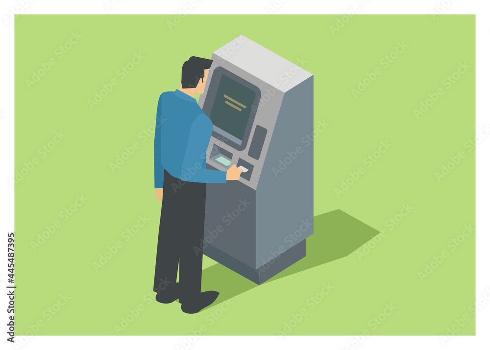 A man using ATM machine. Simple flat illustration. A man using ATM machine. Simple flat illustration.