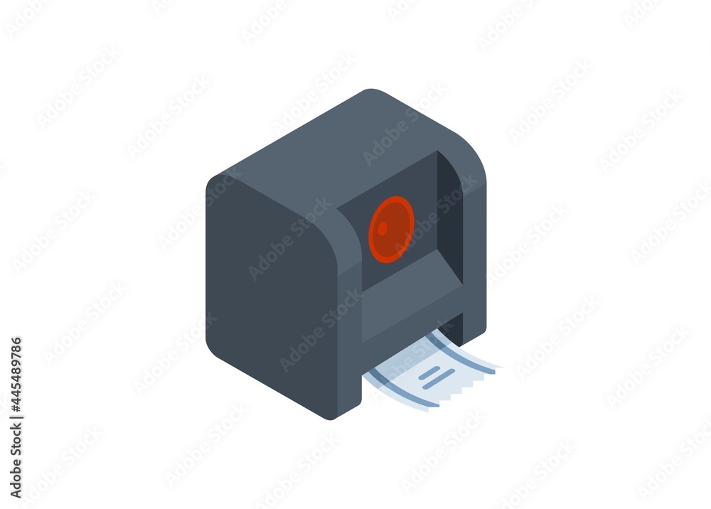 Thermal printer in isometric view. Simple flat illustration. Stock