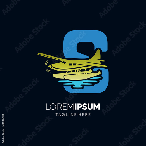 Letter S Water Plane Logo Design Vector Graphic Icon Emblem Illustration 