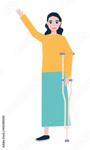 disabled woman with crutch