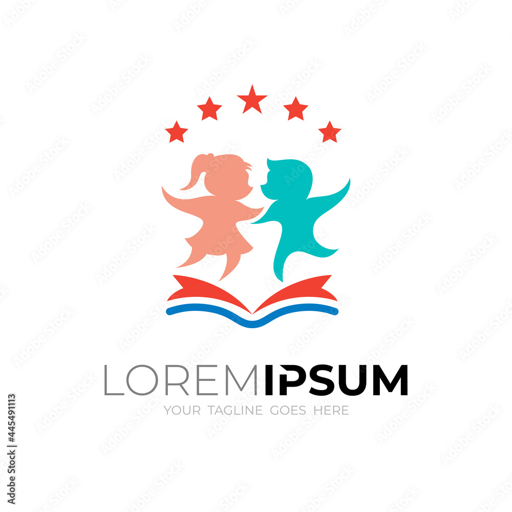 Obraz premium Book and people kids logo template, colorful icon