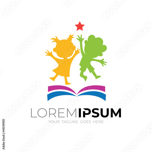 Happy kids logo with education design illustration
