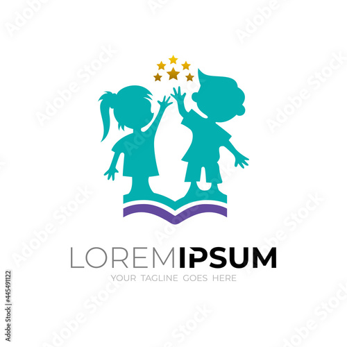 Children logo and book icon design combination