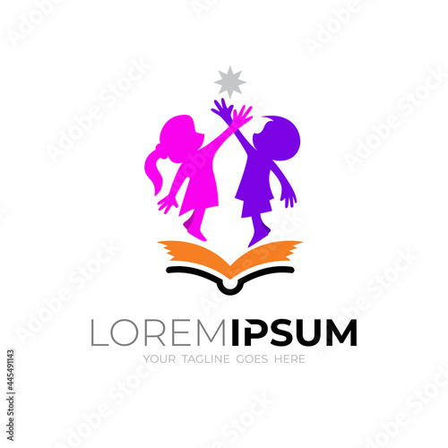 Kids education logo template, book and people kids icon