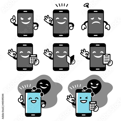 スマホのキャラクターの詐欺や犯罪に関する表情セット