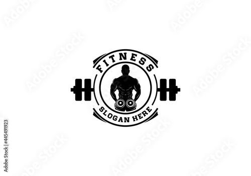 Fitness Gym logo design template in white background