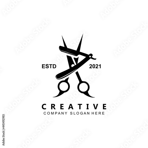 Barber tool scissors logo icon background symbol