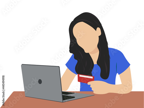 Mujer pagando sus cuentas por la web. Fondo transparente